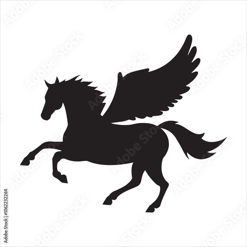 Pegasus full black silhouette illustration vector