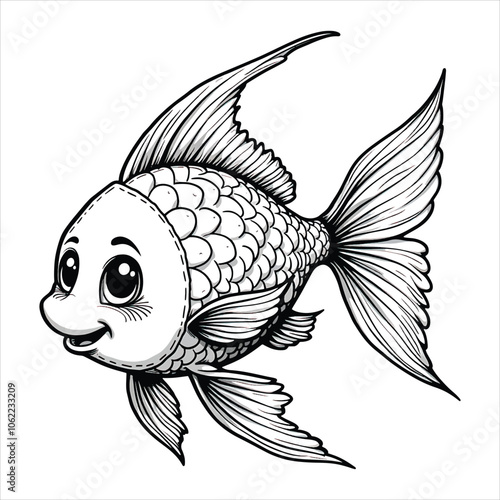 Fish sketch art outline coloring page for kids illustration vector