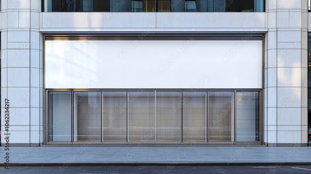 Blank banner on shopping mall facade with glass accents, perfect for brand messages or promotions, framed by chic architecture. Blank banner on shopping mall facade with glass accents, perfect for brand messages or promotions, framed by chic architecture.