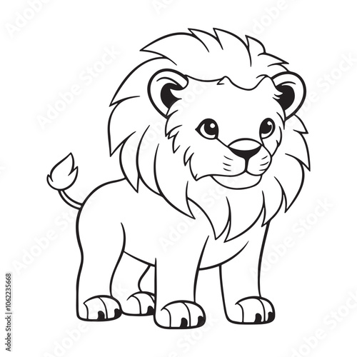 Lion drawing outline coloring page for kids illustration