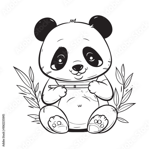 Cute panda drawing outline coloring page for kids illustration