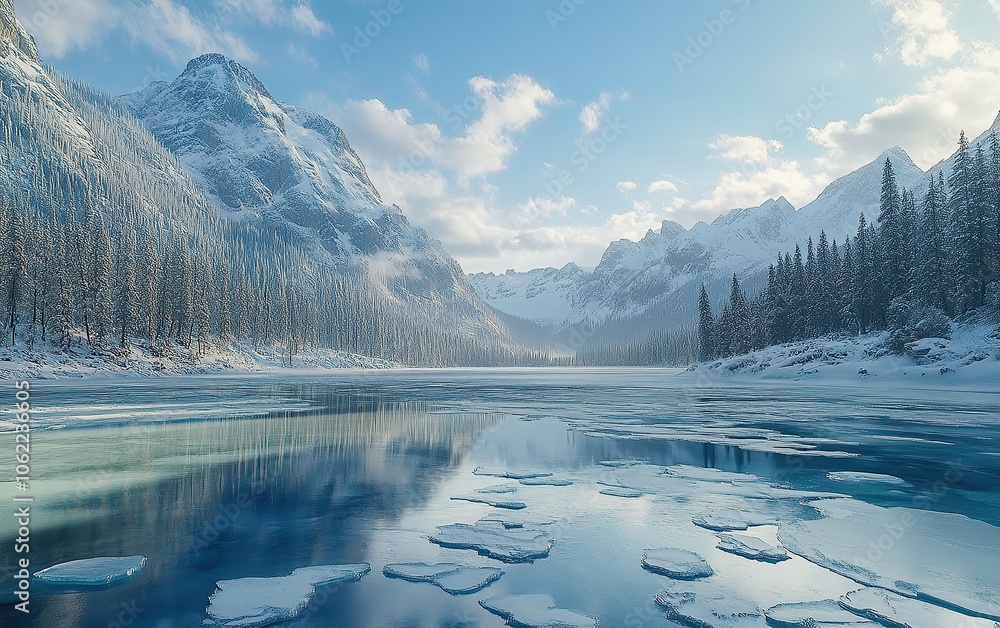 Majestic mountain range reflected in the crystal clear ice lake. Majestic mountain range reflected in the crystal clear ice lake.