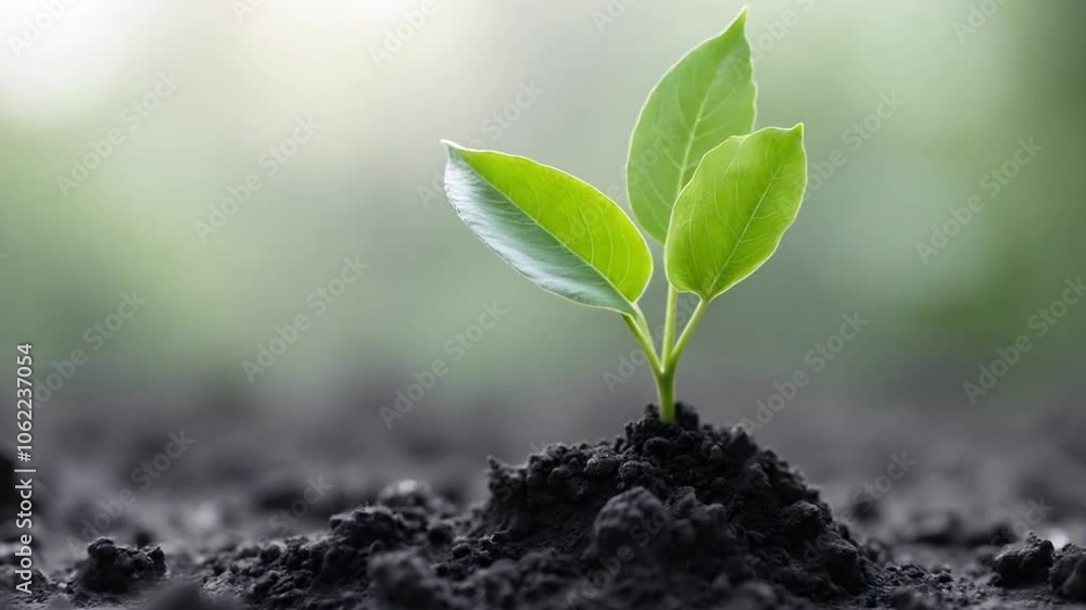 Green Sprout Growing from Dark Soil Green Sprout Growing from Dark Soil