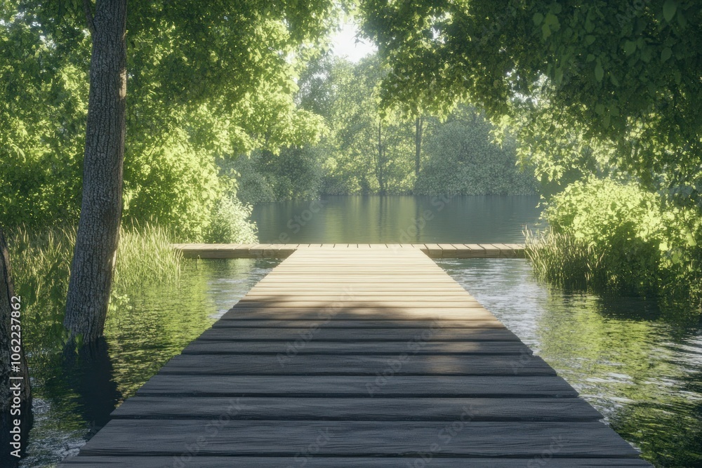 Serene Wooden Dock Over Calm Water Serene Wooden Dock Over Calm Water