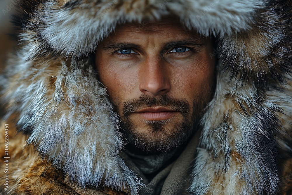 Portrait of a man in a fur hood Portrait of a man in a fur hood