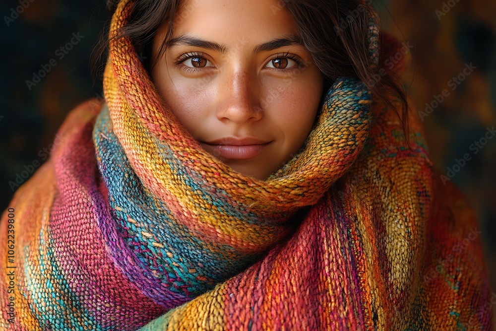 Close-up portrait of a woman with a colorful scarf Close-up portrait of a woman with a colorful scarf