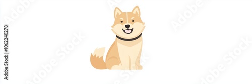 illustration features joyful Norwegian Buhund fawn coat and curled tail presented minimalist design clean white backdrop showcasing dogs charming expression. photo