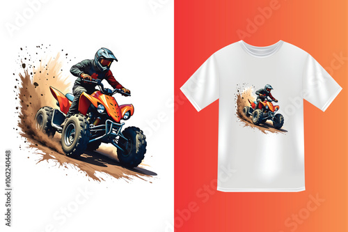 Atv cartoon style extreme dirt riding t shirt design illustration vector