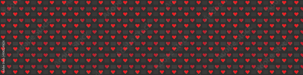 Small red hearts seamless pattern on black background. Background with hearts. Seamless monochrome wallpaper on surface. Small red hearts seamless pattern on black background. Background with hearts. Seamless monochrome wallpaper on surface.