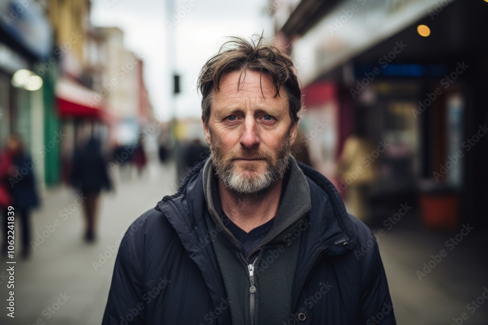 Portrait of a senior man with long hair and beard in the city Portrait of a senior man with long hair and beard in the city