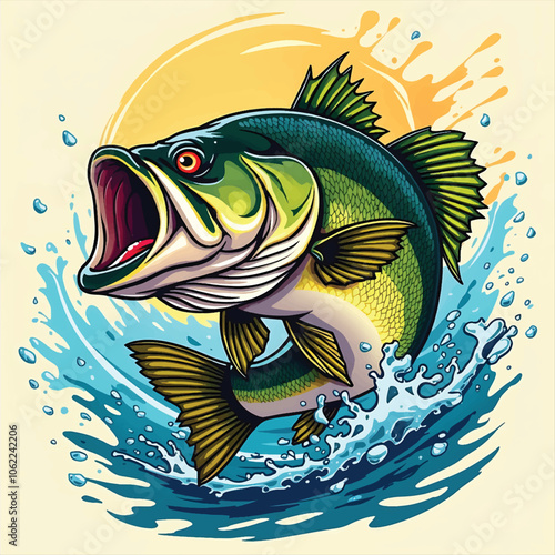 Big bass fish for stylish t shirt design illustration vector