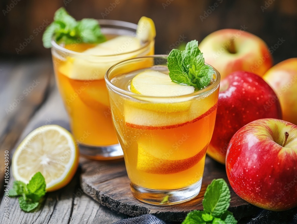 A crisp cold-pressed apple juice mixed with lemon and a touch of mint, providing a refreshing and lightly sweetened drink, ideal for detox or hydration throughout the day A crisp cold-pressed apple juice mixed with lemon and a touch of mint, providing a refreshing and lightly sweetened drink, ideal for detox or hydration throughout the day