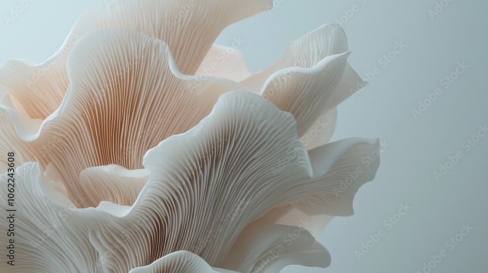 A close up of a white mushroom with a lot of detail A close up of a white mushroom with a lot of detail