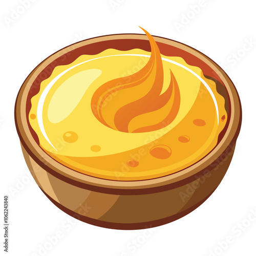 Creme brulee cheesecake vector illustration.