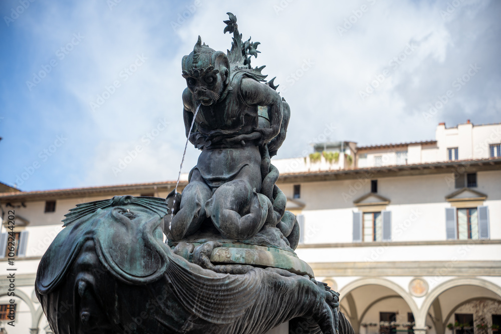 Fototapeta premium statue of a sea men as part of fountain at the market square in Florence Italy