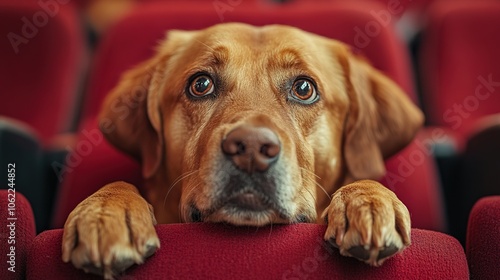 Animal Dog Crying While looking At The movie Theatre photo