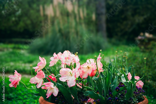 film picture of flowers in bloom in Boboli Gardens, Florence, Italy