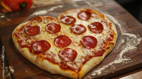 Heart-shaped pepperoni pizza for Valentine's Day.