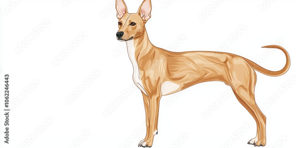 illustration showcases Pharaoh Hound sleek tan coat standing alert posture white background emphasizing breeds elegance and form. illustration showcases Pharaoh Hound sleek tan coat standing alert posture white background emphasizing breeds elegance and form.