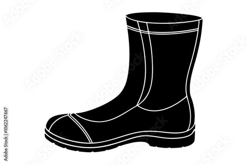 Black rubber boot for working in garden icon in simple style isolated on white background,Fisherman boot vector silhouette, Rubber Boots icon vector,Rain boots icon.