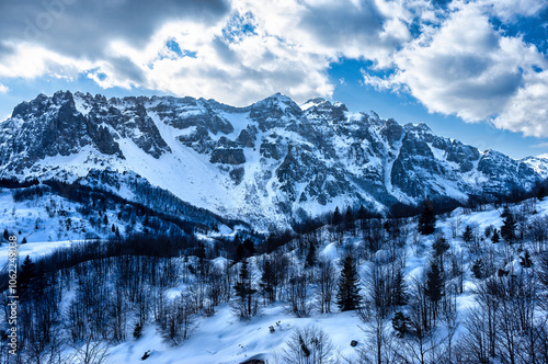 Snowy mountain landscape in the Little Venetian Dolomites
