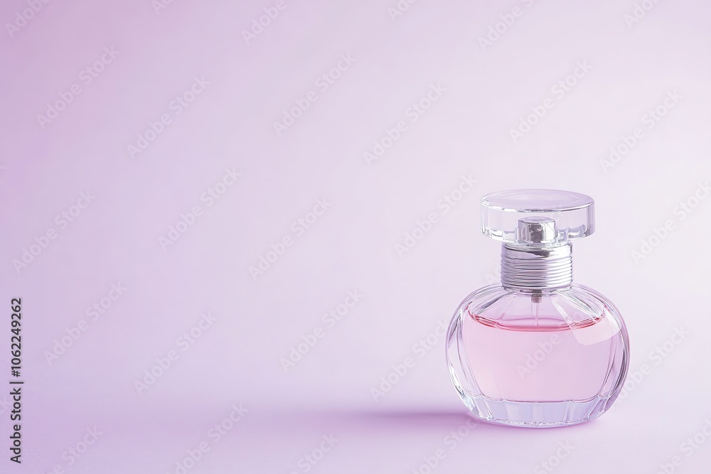 Elegant perfume bottle on soft purple background Elegant perfume bottle on soft purple background