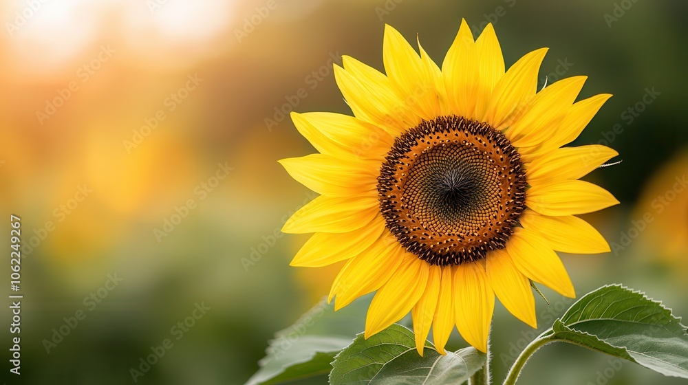 Fototapeta premium Bright sunflower with vibrant yellow petals and dark center