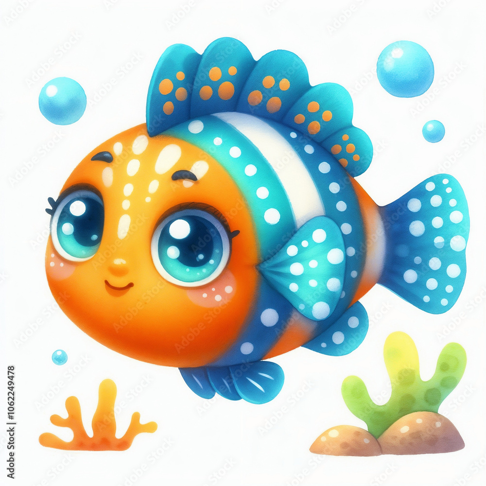 Cute cartoon fish on white background. AI Cute cartoon fish on white background. AI