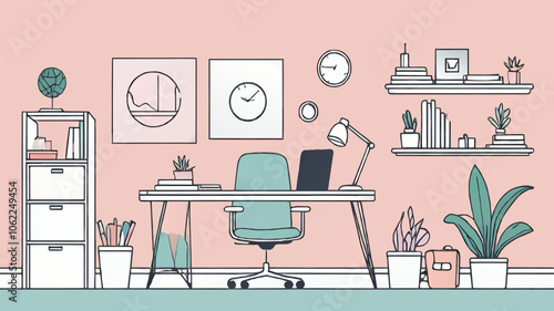 cartoon home office workspace