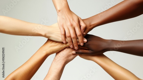 A diverse group of hands symbolizes unity in advocating for equitable healthcare access, empowering all communities to achieve better health outcomes and ensuring no one is left behind