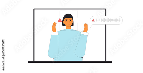 Deepfake concept isolated on white background. Facial Recognition System. Manipulated fake video with person face substitution. Vector hand drawn flat illustration