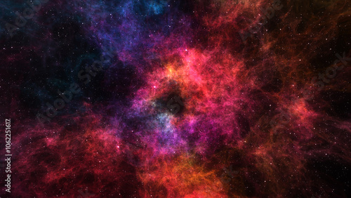 Abstract Colorful Space Nebula With Stars Background.