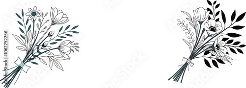 Hand drawn flower doodles. Hand drawn sketch of spring flower plant. Vector simple flower.