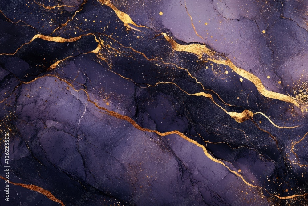 Fototapeta premium Abstract purple and gold marble background with flowing veins of gold, representing luxury, elegance, and the beauty of nature.