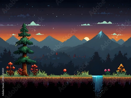 The pixelated background, with its repeating patterns and textures, creates a visually stimulating and immersive gaming experience.