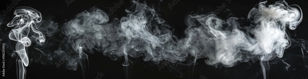 Set of white smoke on a black background Set of white smoke on a black background