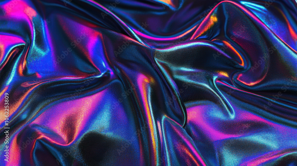 Obraz premium Iridescent fabric draping elegantly under soft lighting showcasing vibrant colors and textures