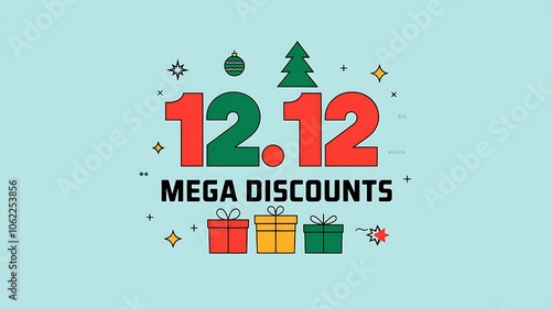 12.12 Mega Discounts Sale Event with Christmas Ornaments and Gift Boxes