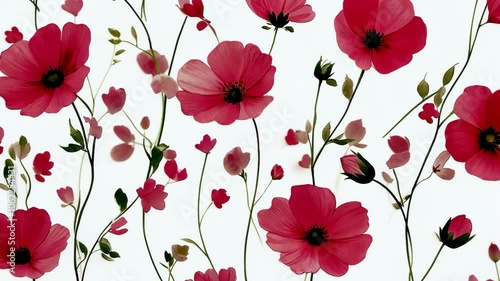 A close-up of red flowers blooming against a white background
