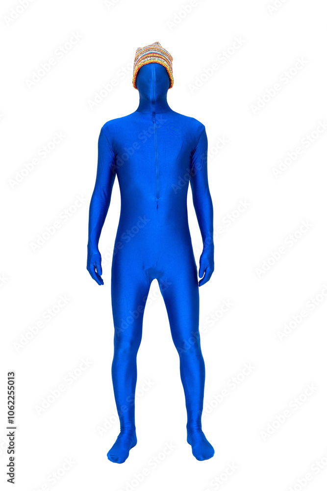 Mysterious blue man in costume with a cap Mysterious blue man in costume with a cap