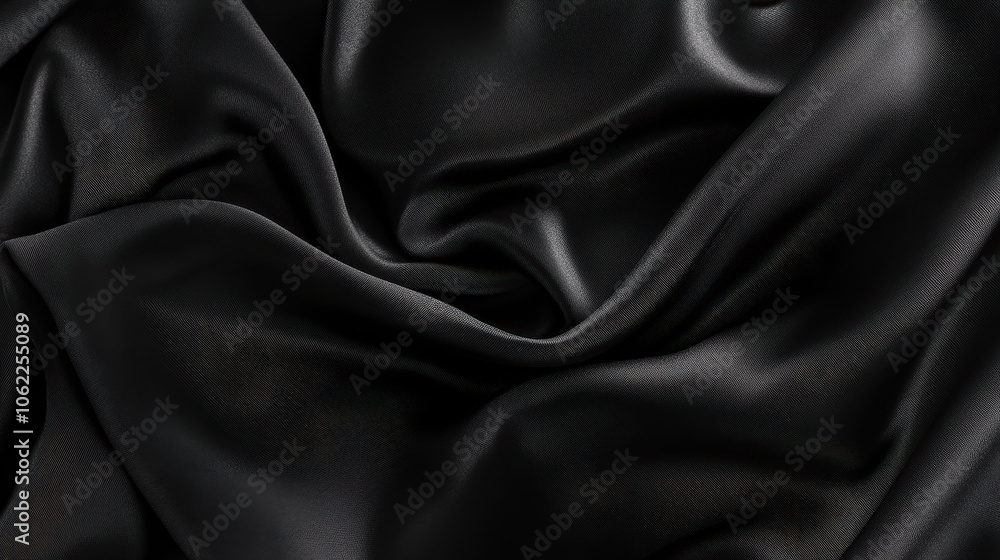 Fototapeta premium Elegant black satin fabric drapes softly, transforming light into enchanting shadows and textures