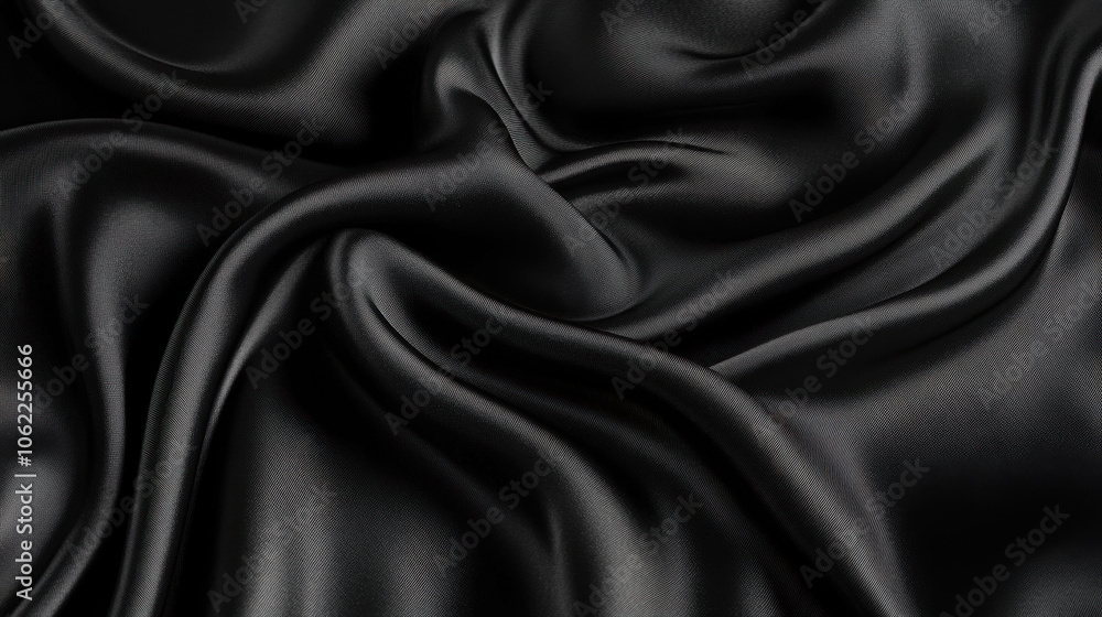 Fototapeta premium Elegant black satin fabric drapes softly, transforming light into enchanting shadows and textures