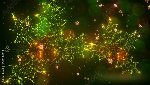 Christmas background with Glittering Particles and Christmas Decoration with falling snow. photo