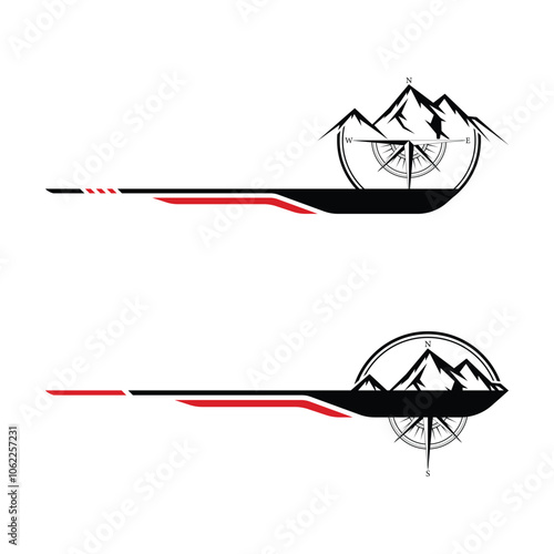 Mountain and compass adventure style car wrap sticker