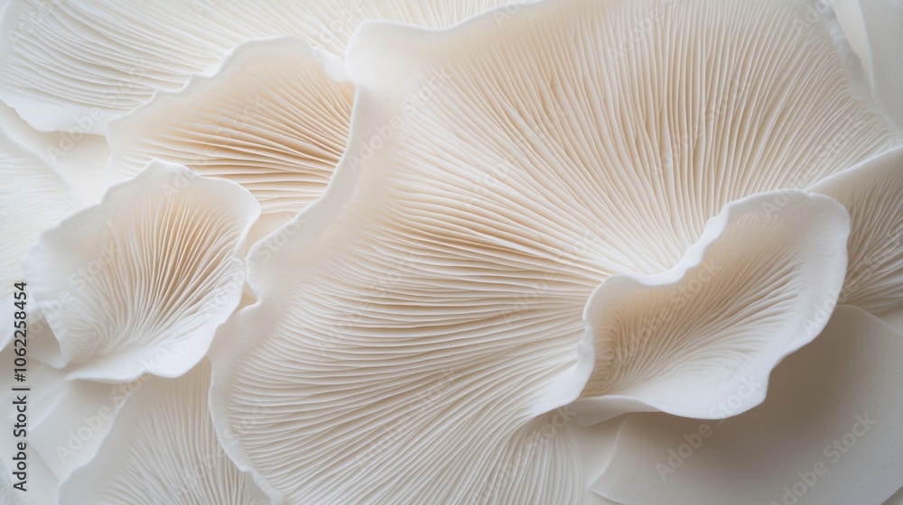 A close up of a white mushroom with a lot of detail A close up of a white mushroom with a lot of detail