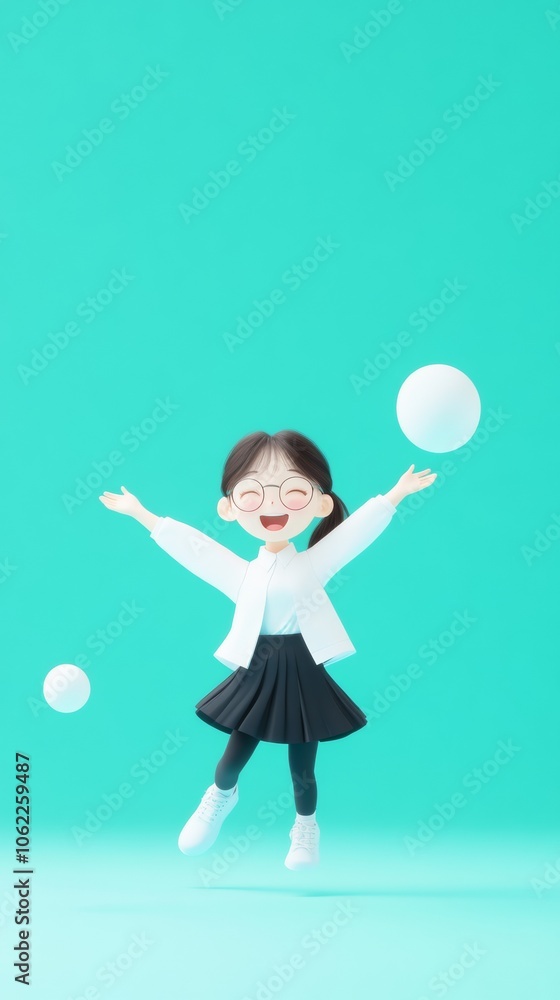 3D character of a black haired girl on a cyan background 3D character of a black haired girl on a cyan background