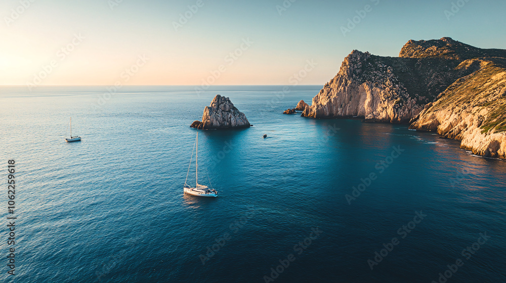 blue ocean sailboat rocky coast sunset landscape photo blue ocean sailboat rocky coast sunset landscape photo