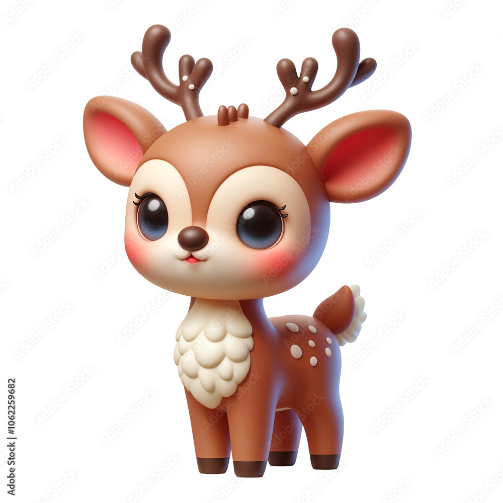 A cute deer, 3D style, cartoon illustration on a white background, clipart A cute deer, 3D style, cartoon illustration on a white background, clipart