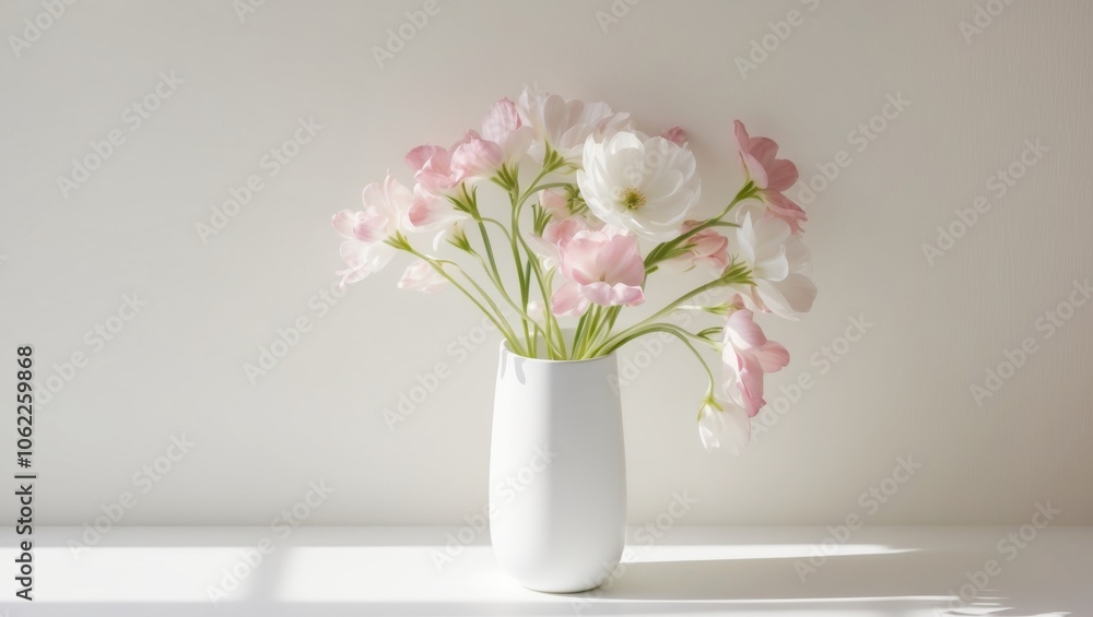 Fototapeta premium A beautiful vase filled with fresh pink and white flowers.