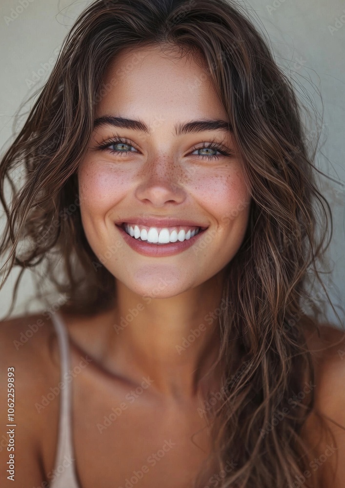 A woman with long brown hair and a bright smile A woman with long brown hair and a bright smile